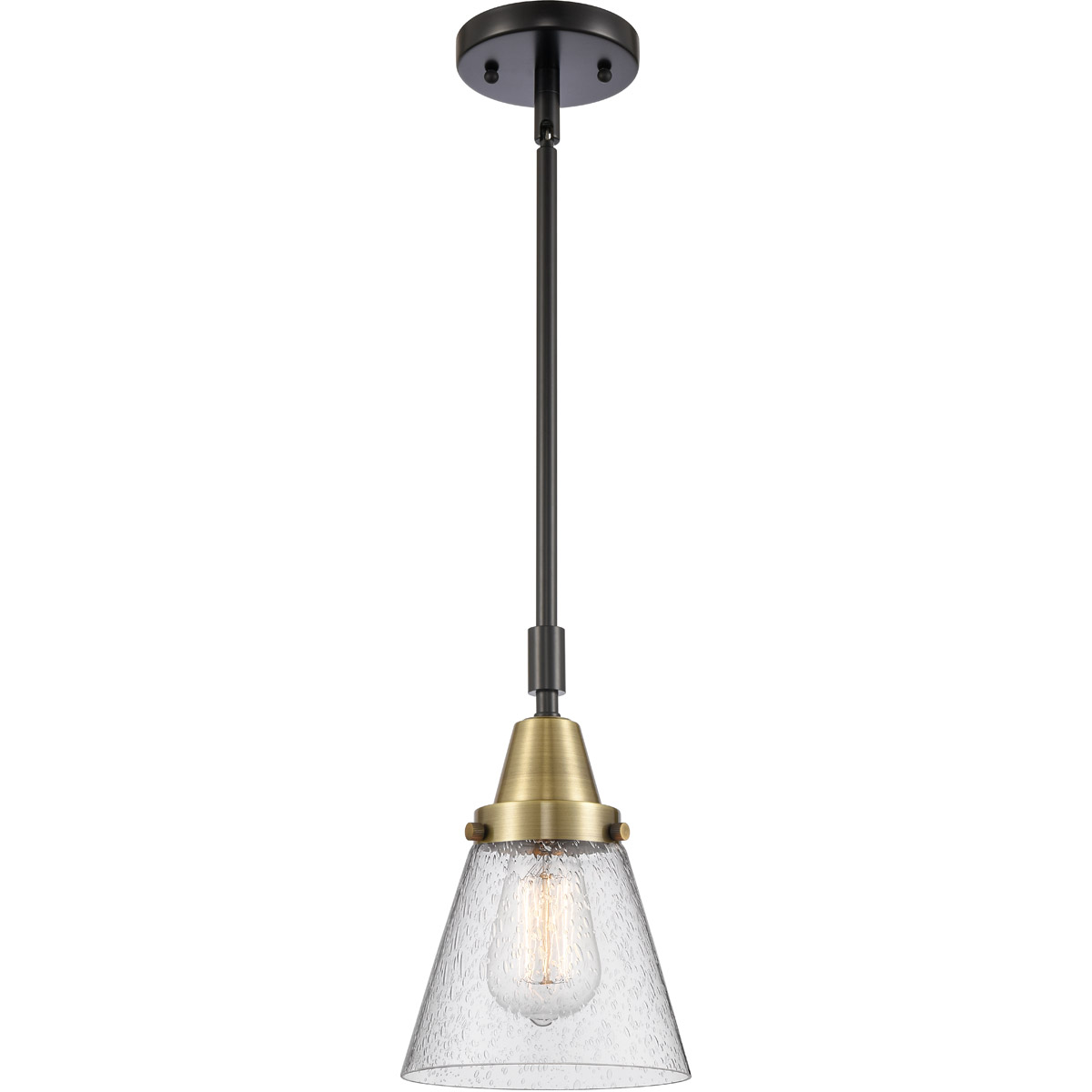 Innovations Lighting 447-1S-BAB-G64 Franklin Restoration Small Cone 1 Light 6 inch Black Antique Brass Mini Pendant Ceiling Light in Seedy Glass