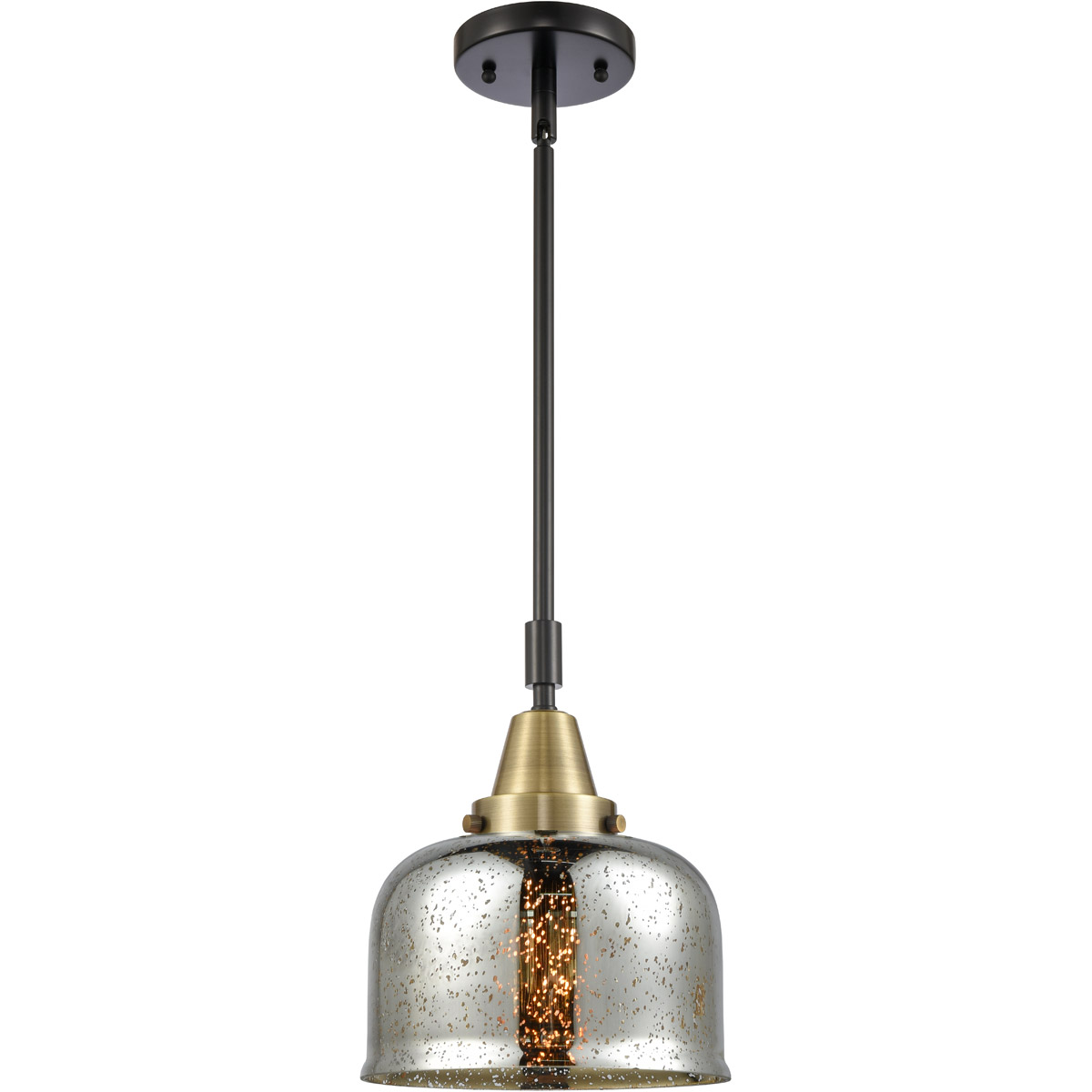 Innovations Lighting 447-1S-BAB-G78 Franklin Restoration Large Bell 1 Light 8 inch Black Antique Brass Mini Pendant Ceiling Light in Silver Plated Mer