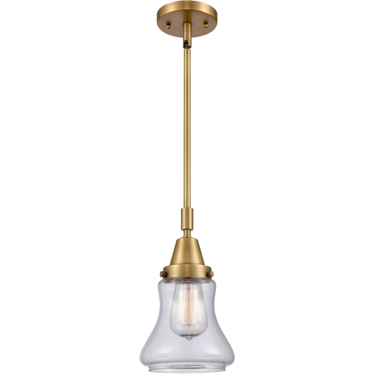 Innovations Lighting 447-1S-BB-G192 Franklin Restoration Bellmont 1 Light 7 inch Brushed Brass Mini Pendant Ceiling Light in Clear Glass
