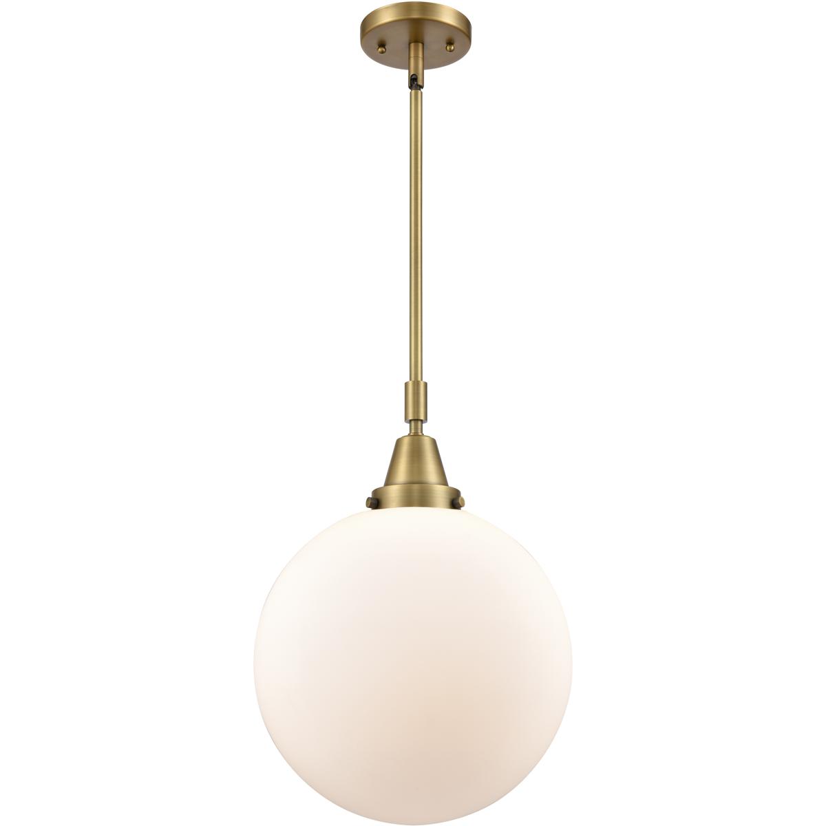 Innovations Lighting 447-1S-BB-G201-12-LED Franklin Restoration Beacon LED 12 inch Brushed Brass Mini Pendant Ceiling Light in Matte White Glass