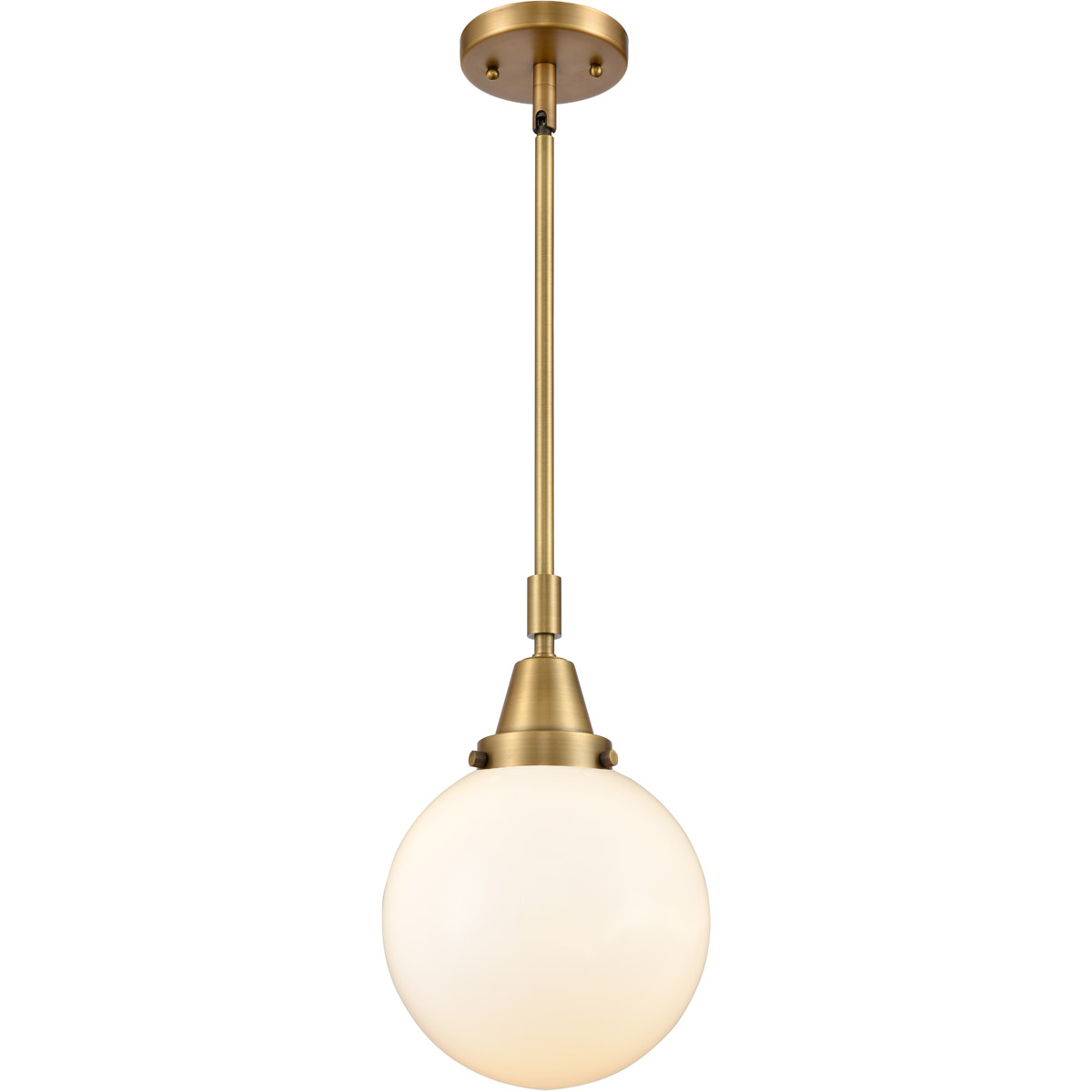 Innovations Lighting 447-1S-BB-G201-8-LED Franklin Restoration Beacon LED 8 inch Brushed Brass Mini Pendant Ceiling Light in Matte White Glass