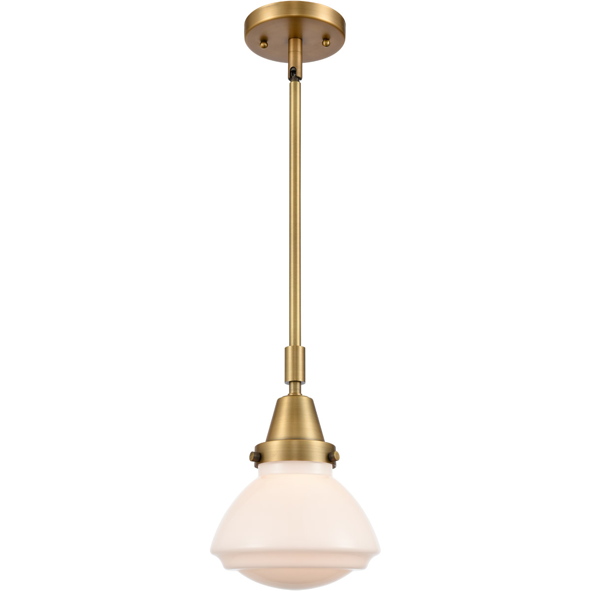 Innovations Lighting 447-1S-BB-G321 Franklin Restoration Olean 1 Light 7 inch Brushed Brass Mini Pendant Ceiling Light in Matte White Glass