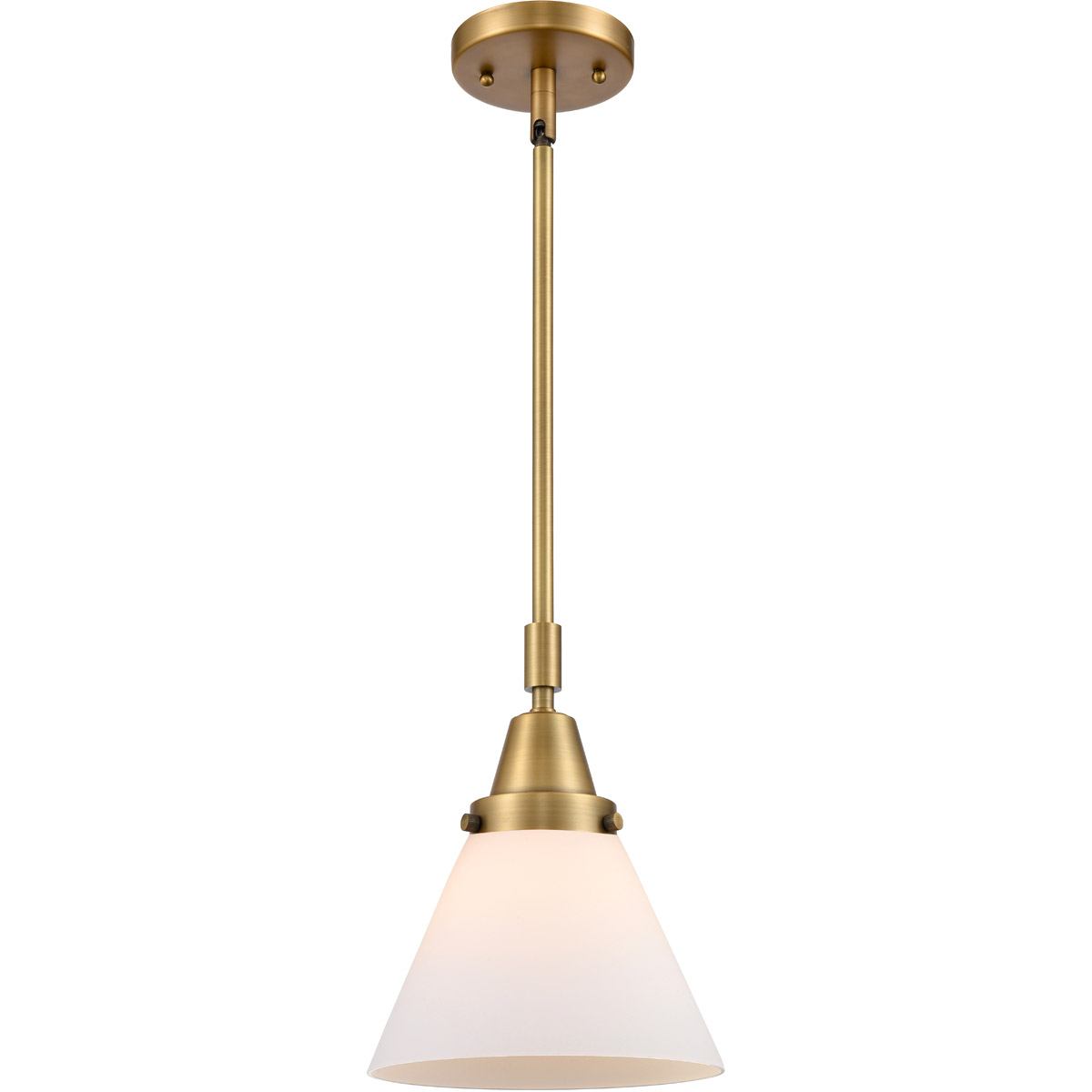 Innovations Lighting 447-1S-BB-G41-L-LED Franklin Restoration X-Large Cone LED 12 inch Brushed Brass Mini Pendant Ceiling Light in Matte White Glass