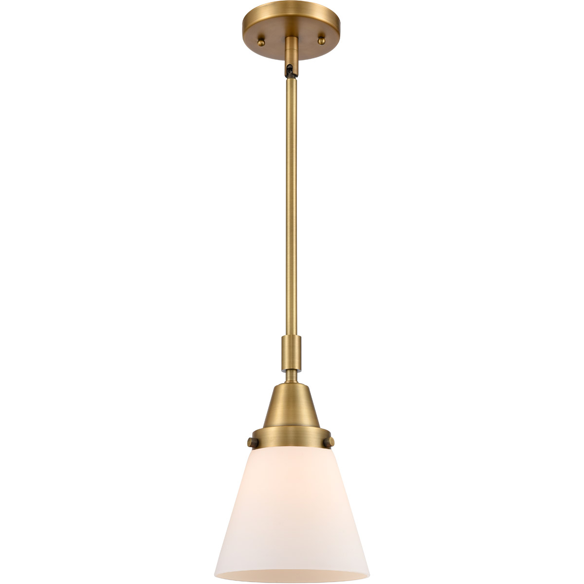 Innovations Lighting 447-1S-BB-G61 Franklin Restoration Small Cone 1 Light 6 inch Brushed Brass Mini Pendant Ceiling Light in Matte White Glass