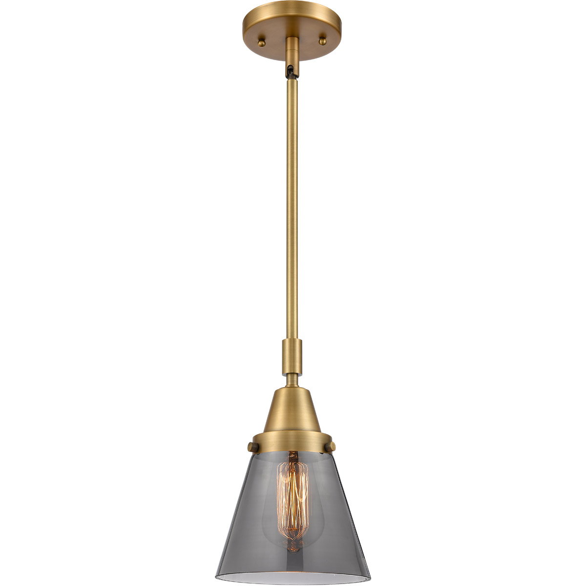 Innovations Lighting 447-1S-BB-G63 Franklin Restoration Small Cone 1 Light 6 inch Brushed Brass Mini Pendant Ceiling Light in Light Smoke Glass