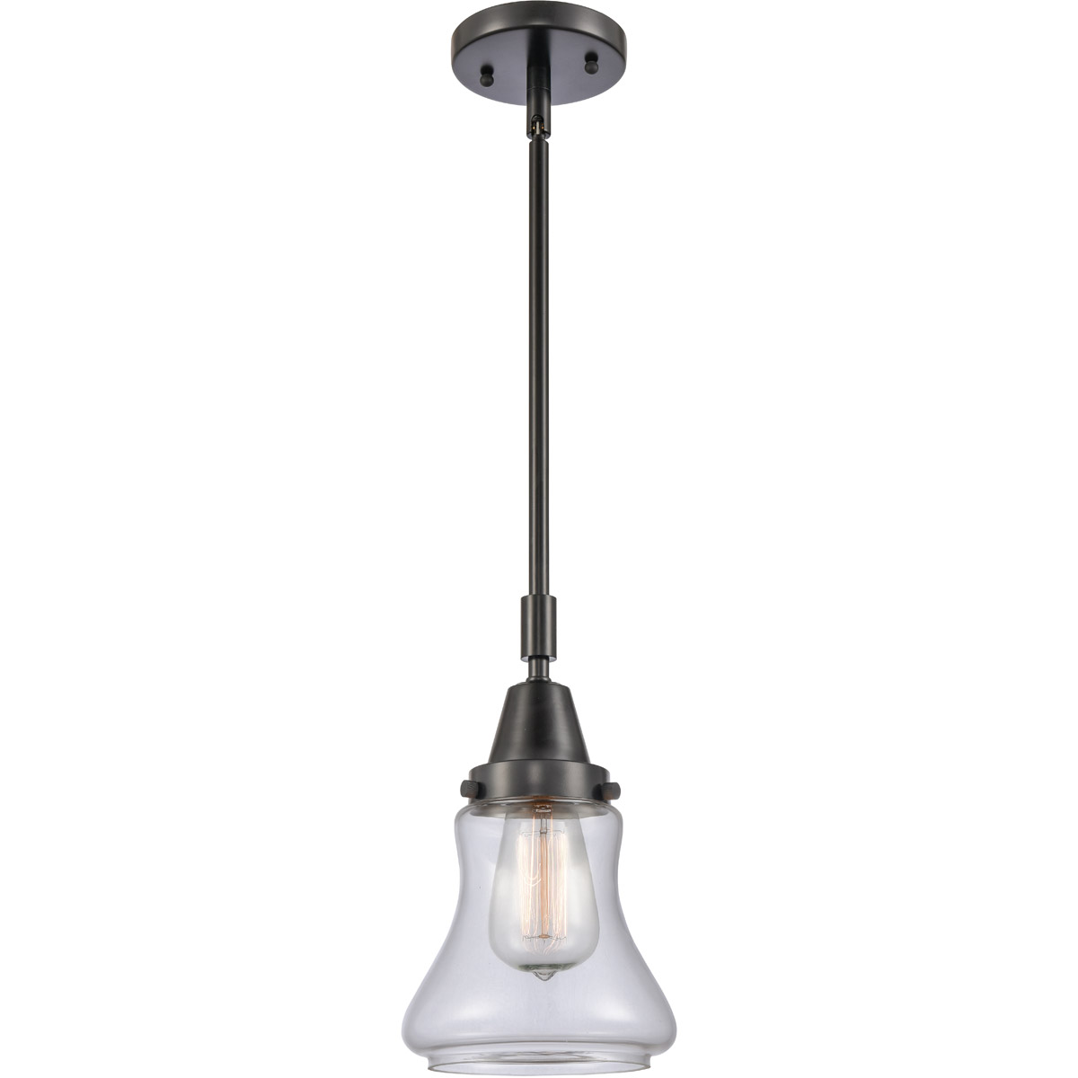 Innovations Lighting 447-1S-BK-G192-LED Franklin Restoration Bellmont LED 6.5 inch Matte Black Mini Pendant Ceiling Light in Clear Glass