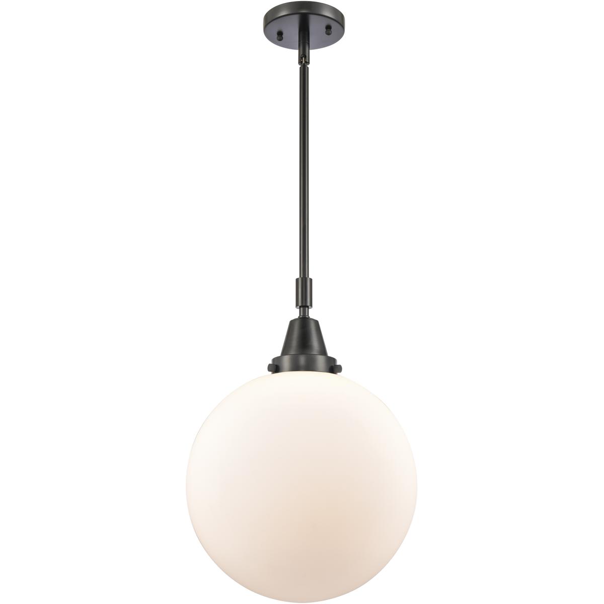 Innovations Lighting 447-1S-BK-G201-12-LED Franklin Restoration Beacon LED 12 inch Matte Black Mini Pendant Ceiling Light in Matte White Glass