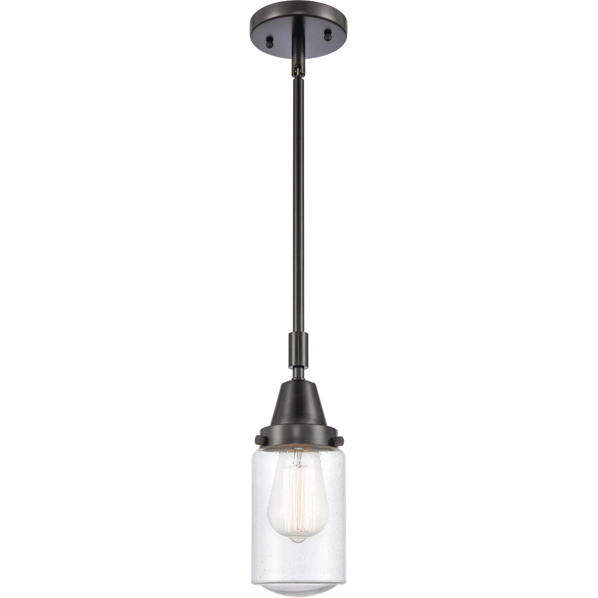 Innovations Lighting 447-1S-BK-G314-LED Franklin Restoration Dover LED 5 inch Matte Black Mini Pendant Ceiling Light in Seedy Glass