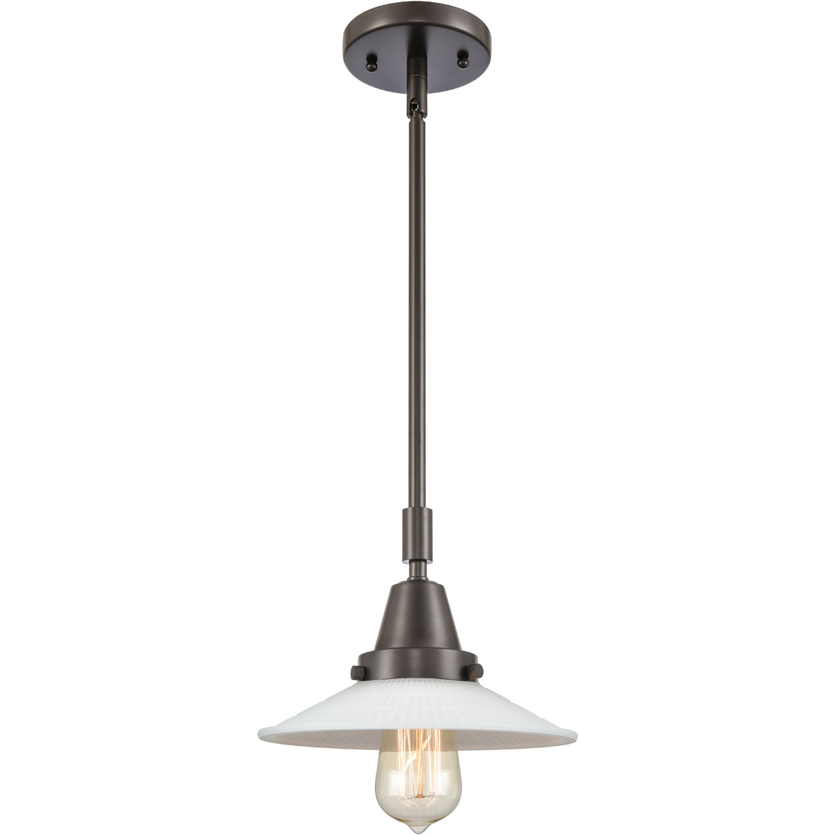Innovations Lighting 447-1S-OB-G1 Franklin Restoration Halophane 1 Light 9 inch Oil Rubbed Bronze Mini Pendant Ceiling Light in Matte White Halophane
