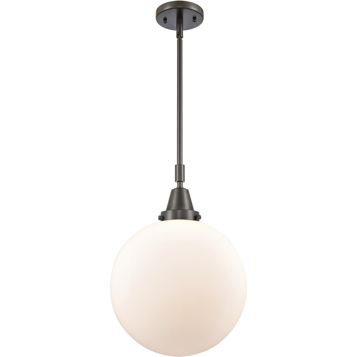Innovations Lighting 447-1S-OB-G201-12-LED Franklin Restoration Beacon LED 12 inch Oil Rubbed Bronze Mini Pendant Ceiling Light in Matte White Glass