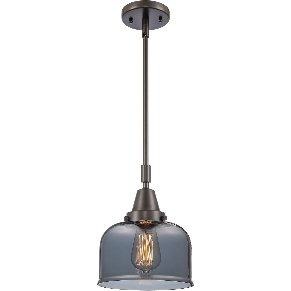 Innovations Lighting 447-1S-OB-G73 Franklin Restoration Large Bell 1 Light 8 inch Oil Rubbed Bronze Mini Pendant Ceiling Light in Light Smoke Glass