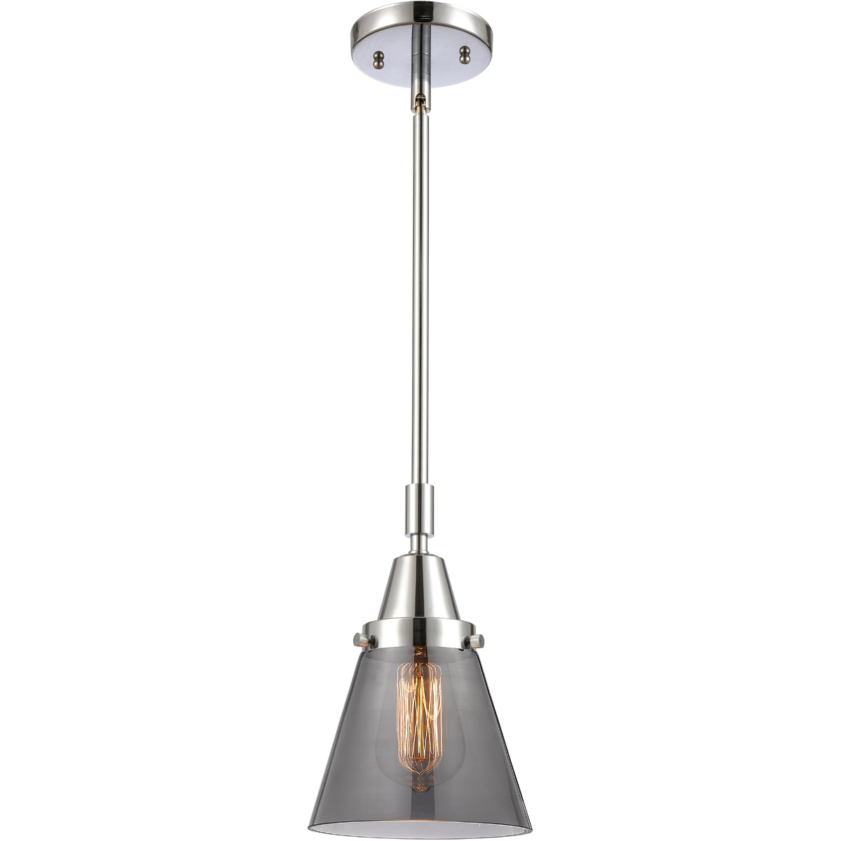 Innovations Lighting 447-1S-PC-G63-LED Franklin Restoration Small Cone LED 6 inch Polished Chrome Mini Pendant Ceiling Light in Plated Smoke Glass