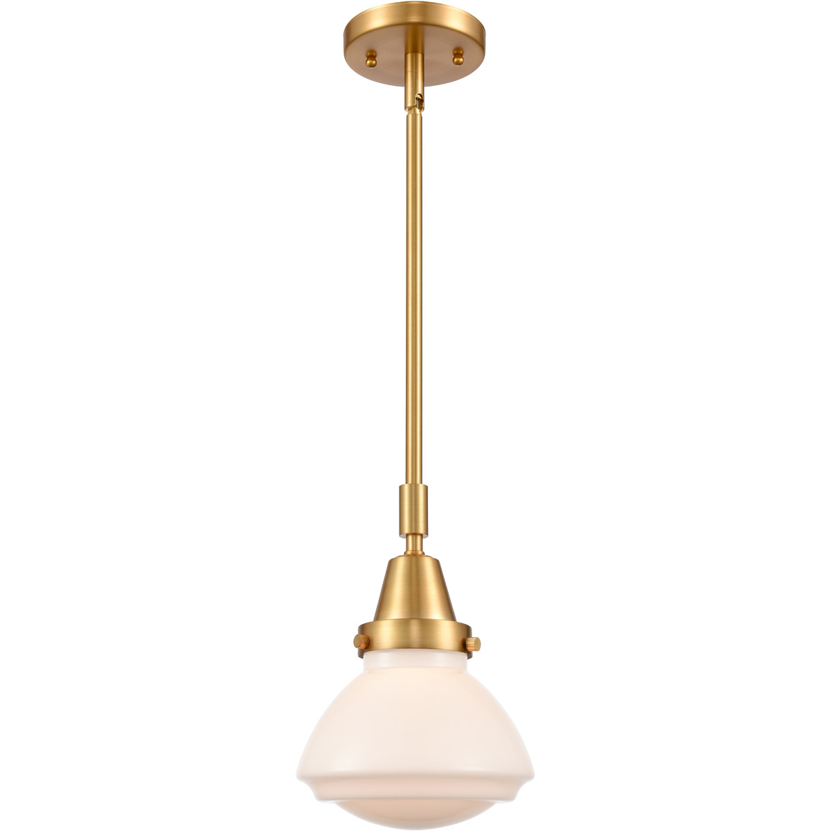Innovations Lighting 447-1S-SG-G321 Franklin Restoration Olean 1 Light 7 inch Satin Gold Mini Pendant Ceiling Light in Matte White Glass