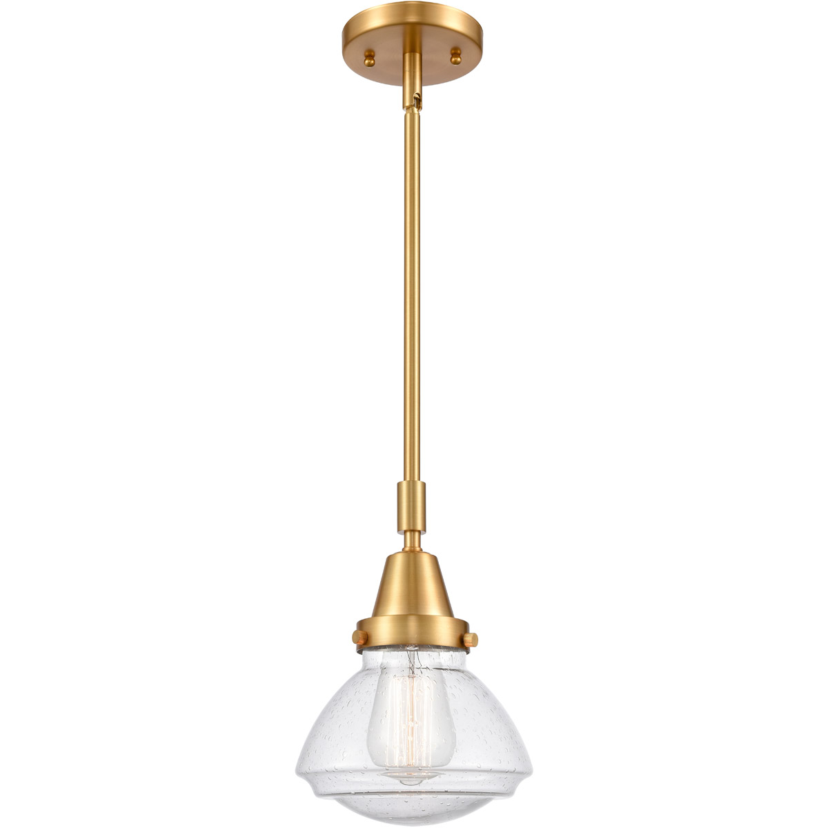 Innovations Lighting 447-1S-SG-G324 Franklin Restoration Olean 1 Light 7 inch Satin Gold Mini Pendant Ceiling Light in Seedy Glass