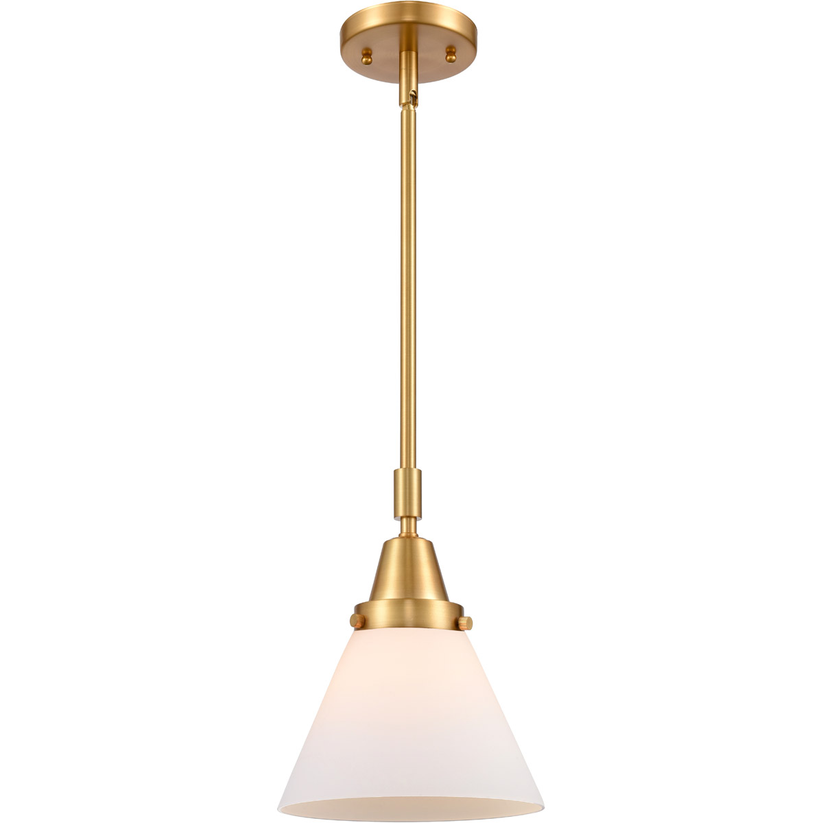 Innovations Lighting 447-1S-SG-G41-L-LED Franklin Restoration X-Large Cone LED 12 inch Satin Gold Mini Pendant Ceiling Light in Matte White Glass