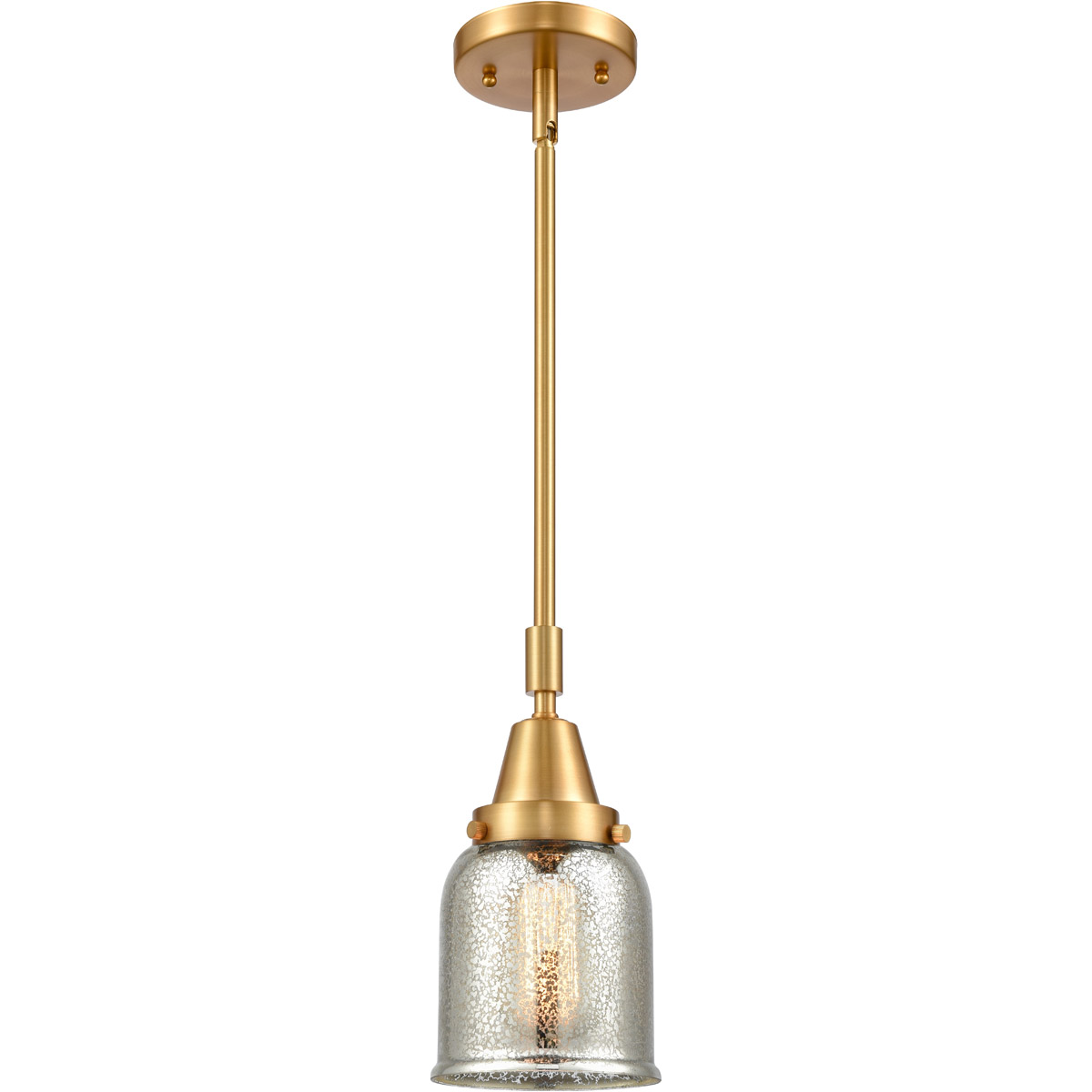 Innovations Lighting 447-1S-SG-G58-LED Franklin Restoration Small Bell LED 5 inch Satin Gold Mini Pendant Ceiling Light in Silver Plated Mercury Glass