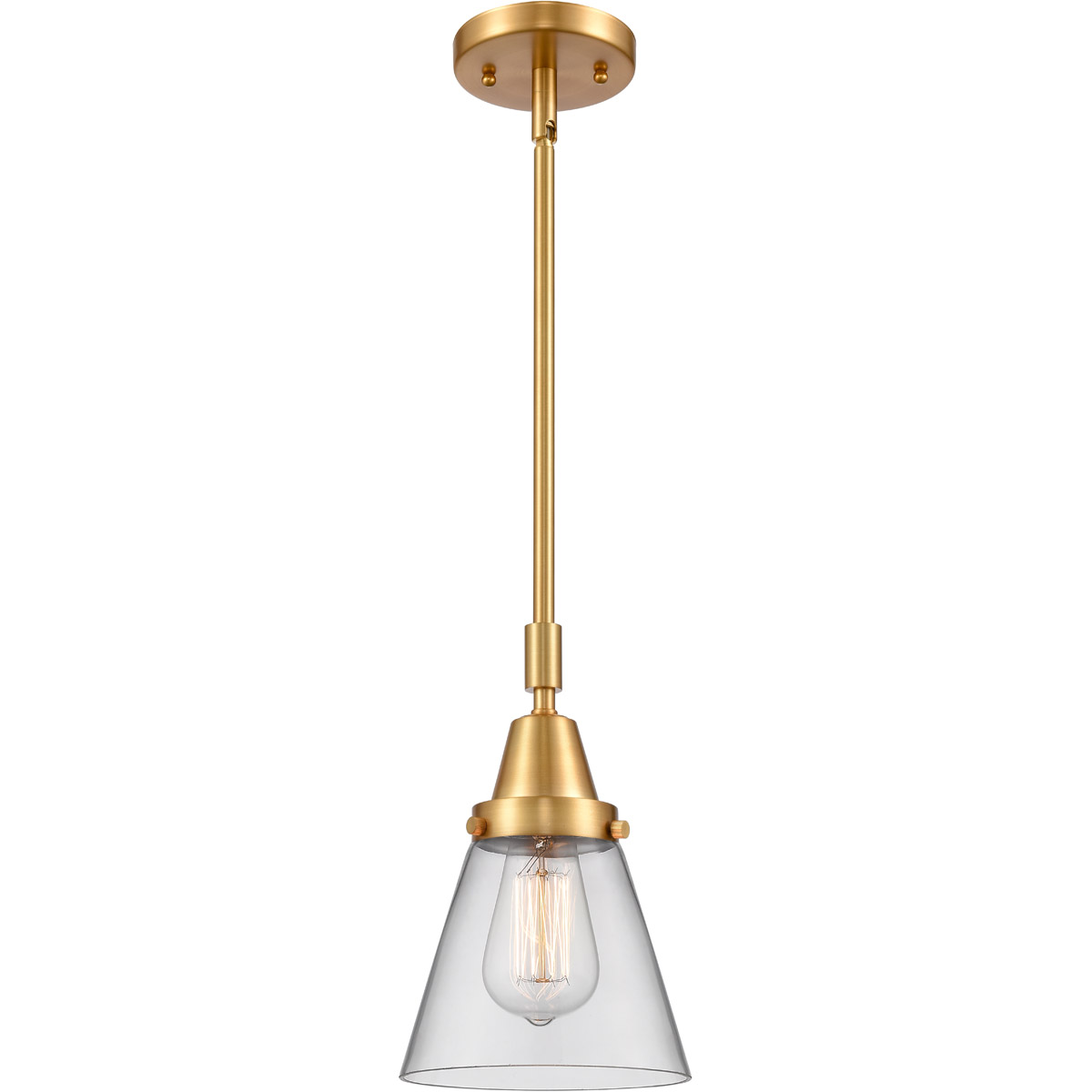 Innovations Lighting 447-1S-SG-G62 Franklin Restoration Small Cone 1 Light 6 inch Satin Gold Mini Pendant Ceiling Light in Clear Glass