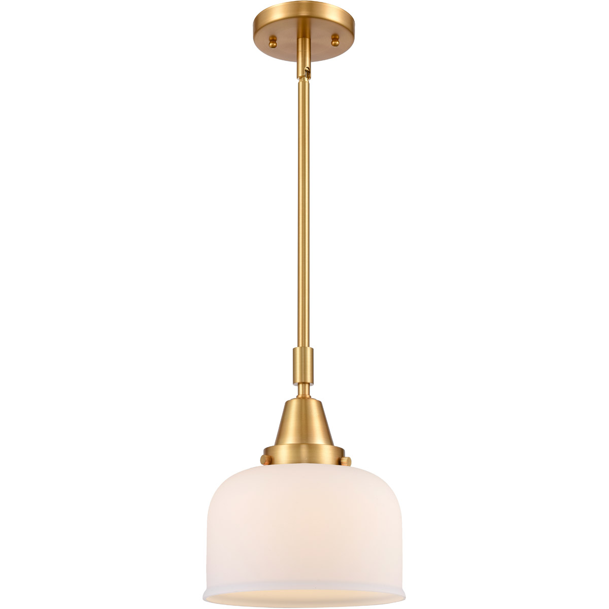 Innovations Lighting 447-1S-SG-G71-L-LED Franklin Restoration X-Large Bell LED 12 inch Satin Gold Mini Pendant Ceiling Light in Matte White Glass