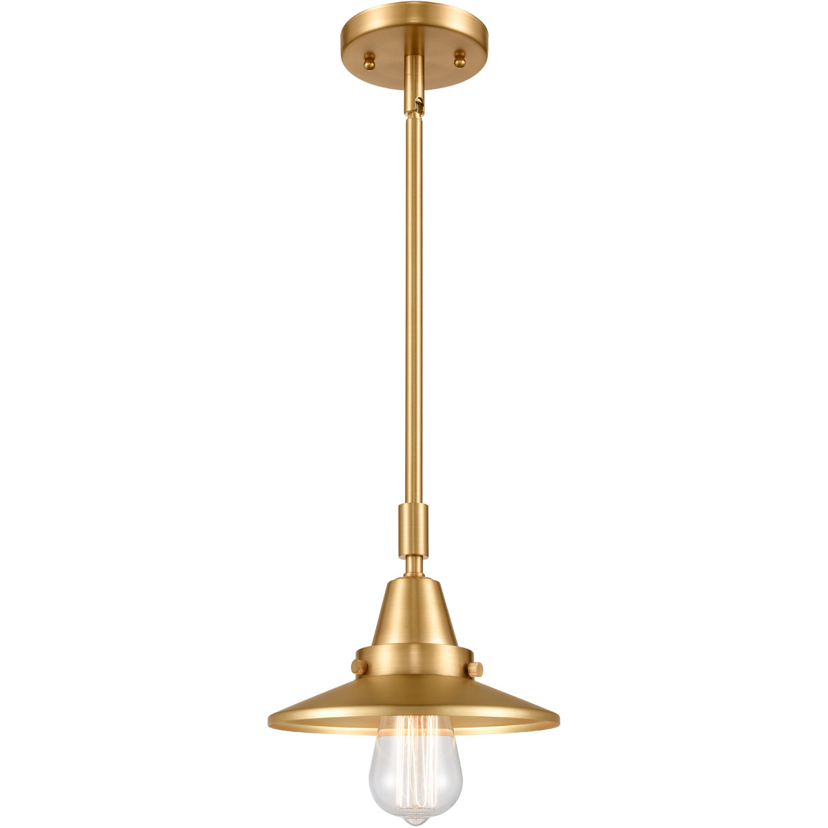Innovations Lighting 447-1S-SG-M4-LED Franklin Restoration Railroad LED 8 inch Satin Gold Mini Pendant Ceiling Light