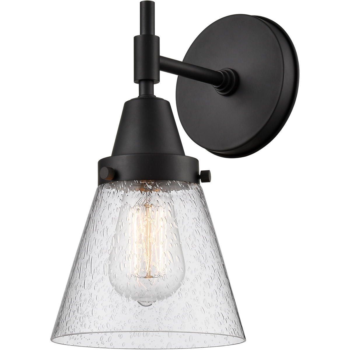 Innovations Lighting 447-1W-BK-G64-LED Caden LED 6.25 inch Matte Black Sconce Wall Light in Seedy Glass