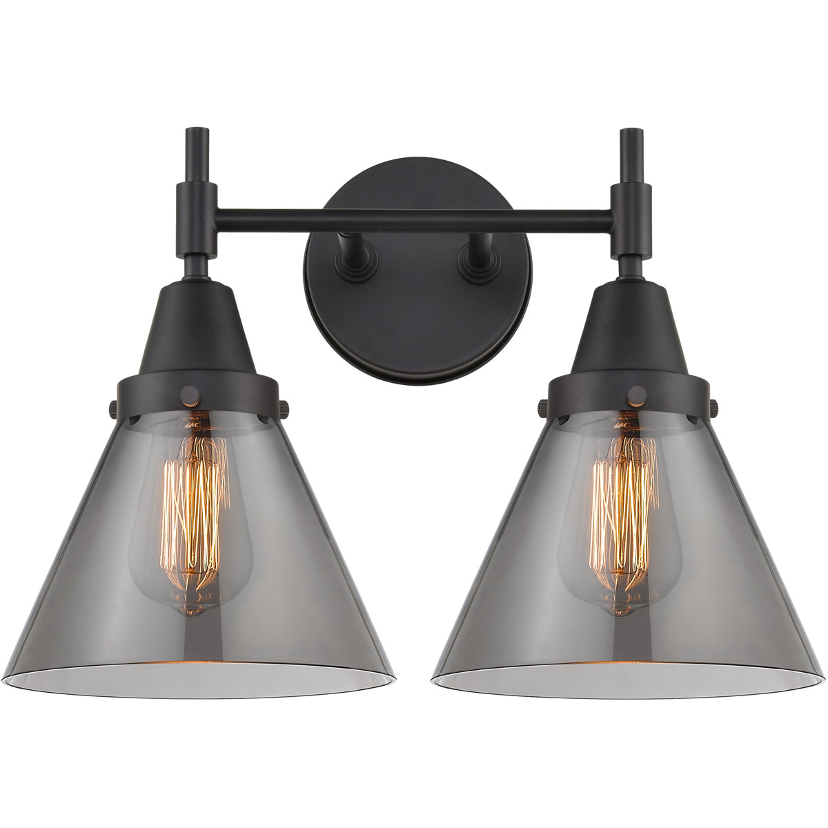 Innovations Lighting 447-2W-BK-G43 Caden 2 Light 16.75 inch Matte Black Bath Vanity Light Wall Light in Light Smoke Glass
