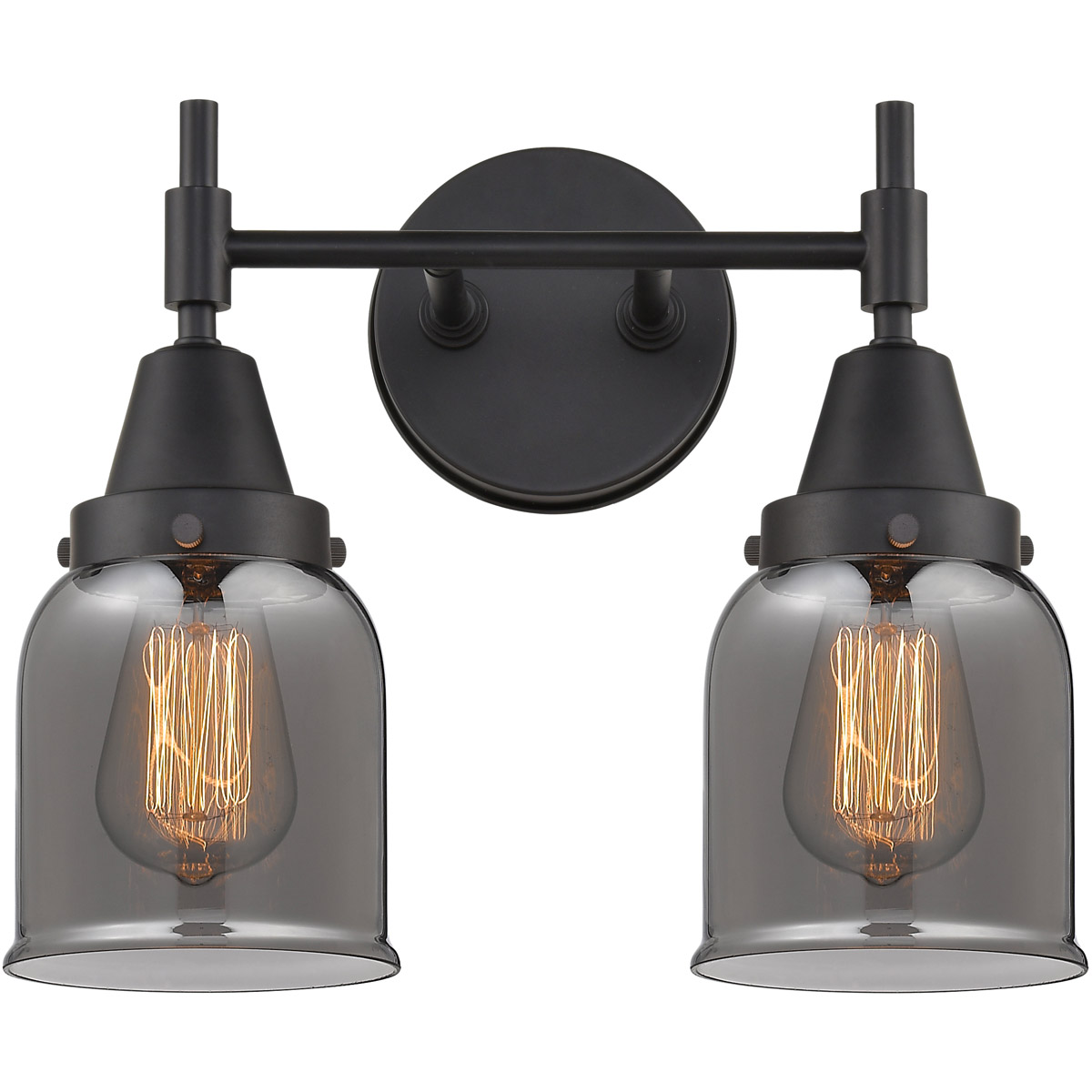 Innovations Lighting 447-2W-BK-G53-LED Caden LED 14 inch Matte Black Bath Vanity Light Wall Light in Plated Smoke Glass