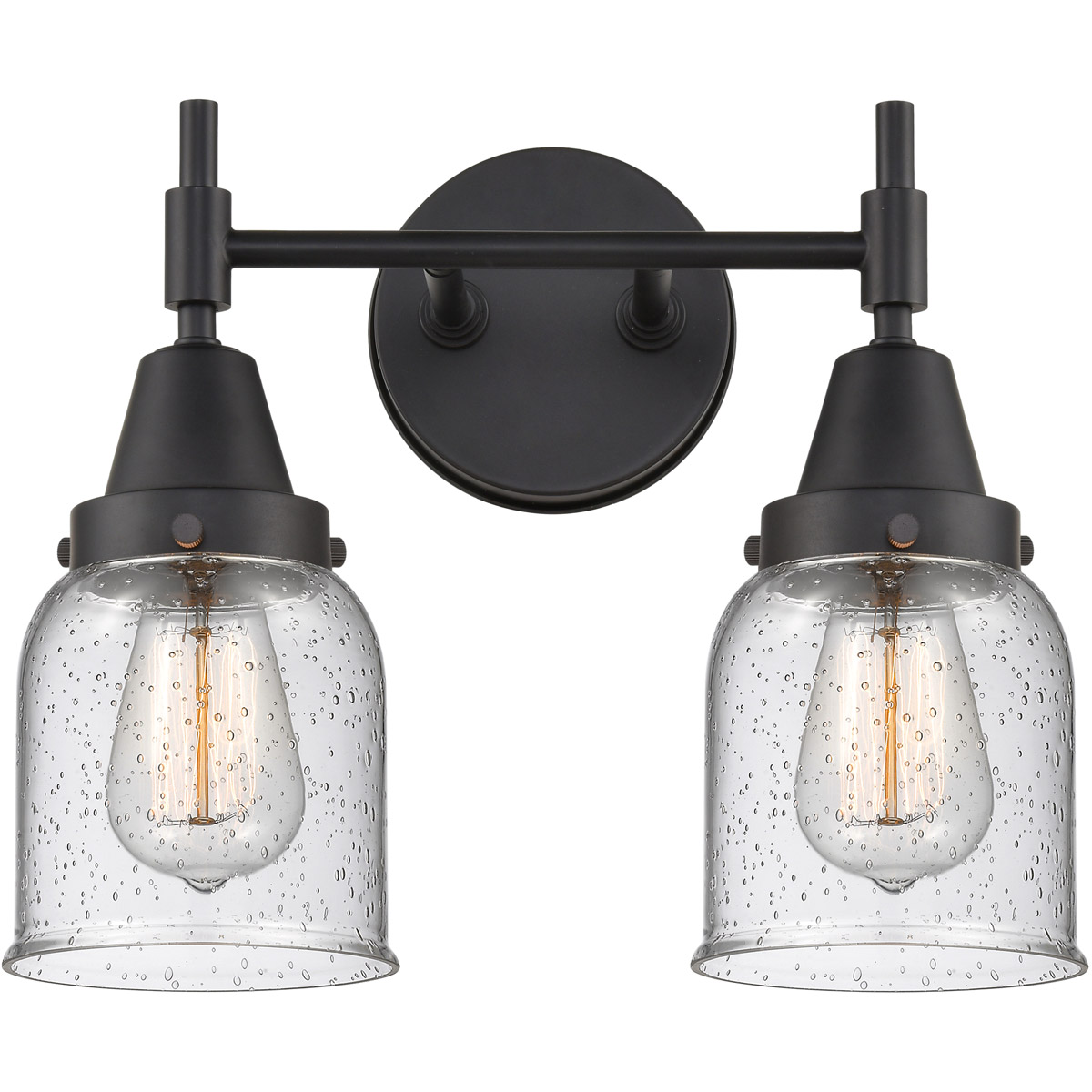 Innovations Lighting 447-2W-BK-G54-LED Caden LED 14 inch Matte Black Bath Vanity Light Wall Light in Seedy Glass