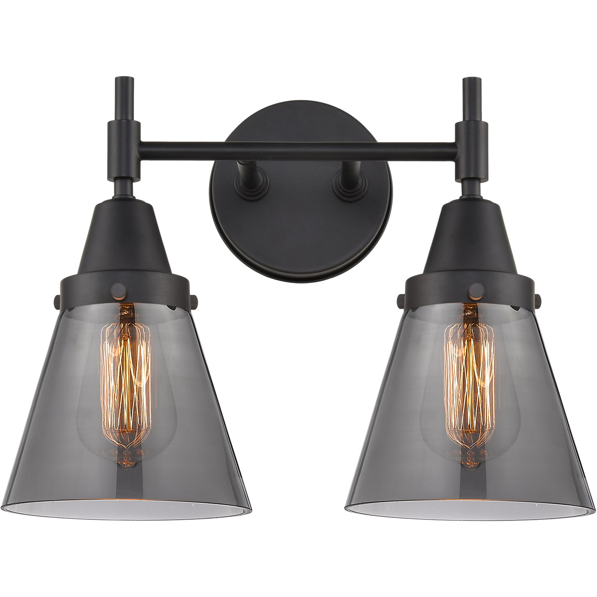 Innovations Lighting 447-2W-BK-G63 Caden 2 Light 15 inch Matte Black Bath Vanity Light Wall Light in Plated Smoke Glass