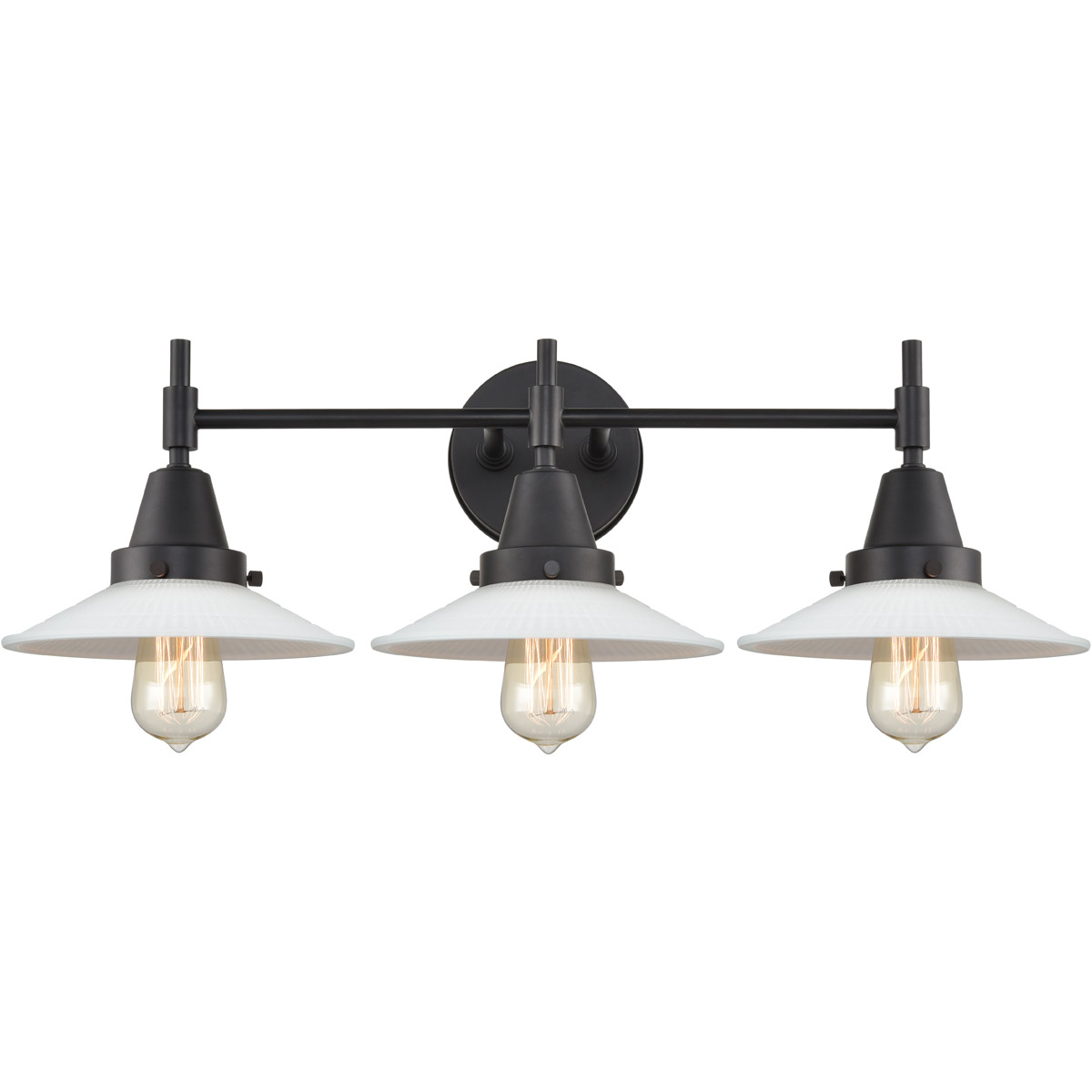 Innovations Lighting 447-3W-BK-G1 Caden 3 Light 27 inch Matte Black Bath Vanity Light Wall Light in Matte White Glass