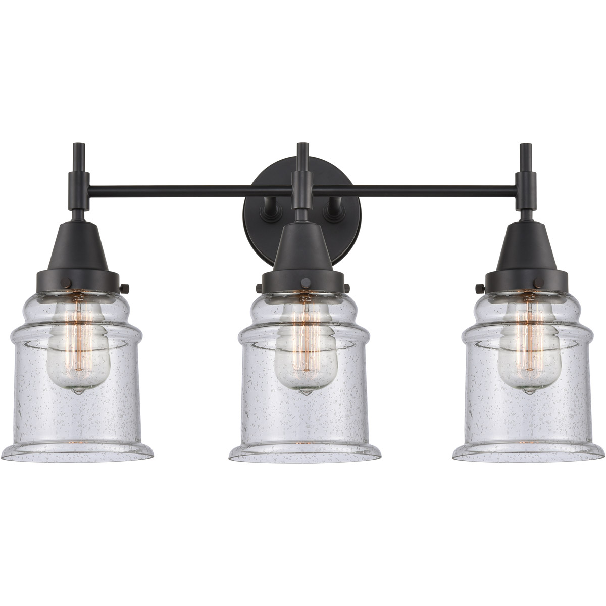 Innovations Lighting 447-3W-BK-G184-LED Caden LED 24 inch Matte Black Bath Vanity Light Wall Light in Seedy Glass
