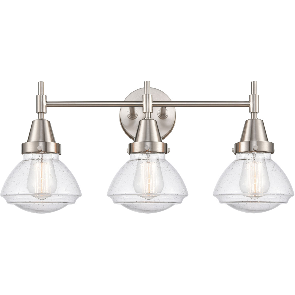 Innovations Lighting 447-3W-SN-G324-LED Caden LED 25 inch Satin Nickel Bath Vanity Light Wall Light in Seedy Glass