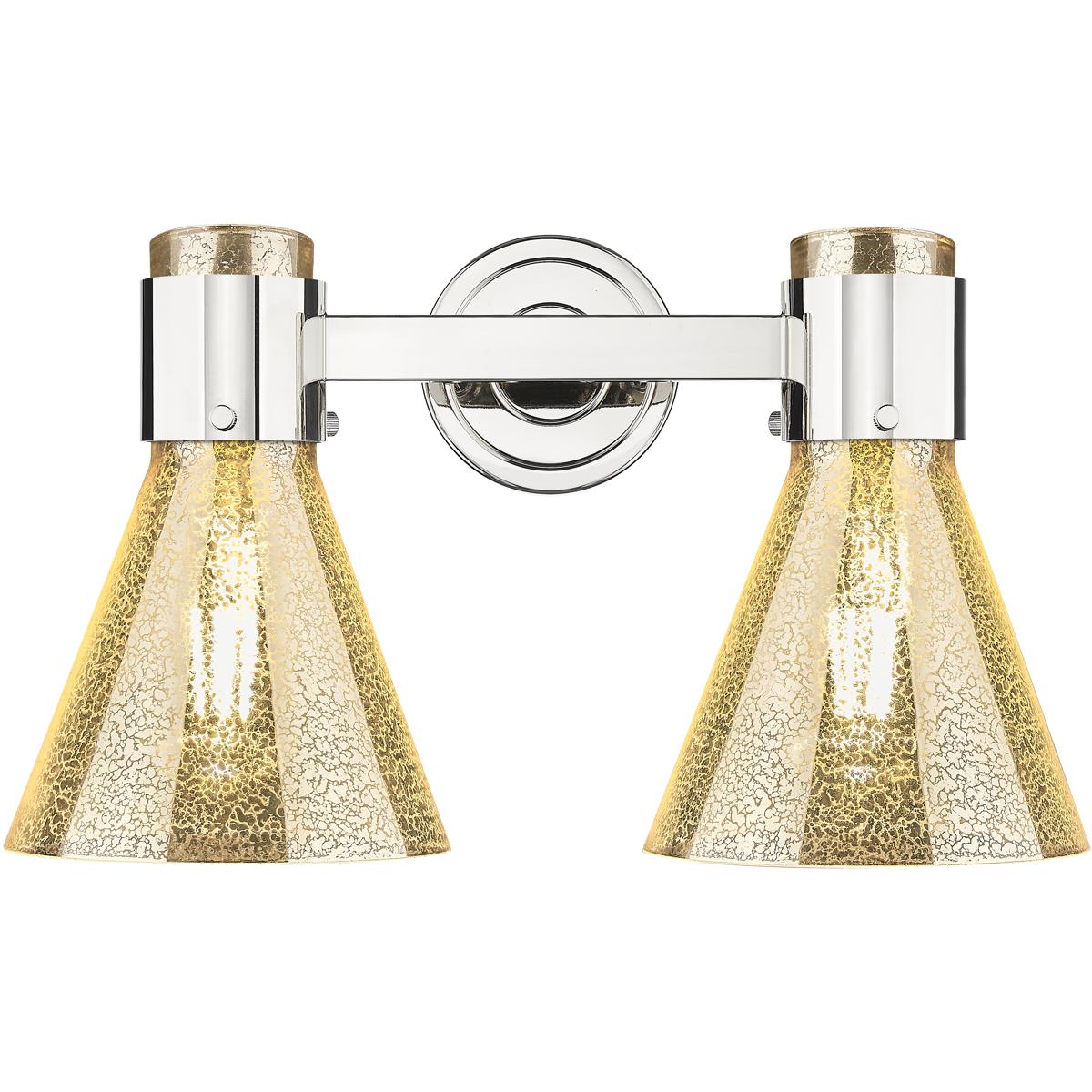 Innovations Lighting 464-2W-PN-G464C-7ME Lawton Cone 2 Light 15.5 inch Polished Nickel Bath Vanity Light Wall Light in Mercury Glass