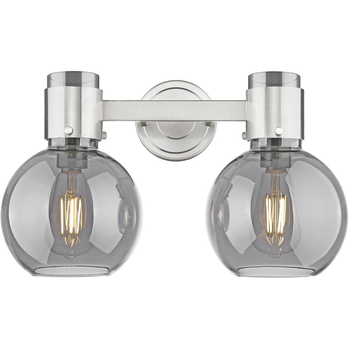 Innovations Lighting 464-2W-SN-G464B-7SM Lawton Sphere 2 Light 15.5 inch Brushed Satin Nickel Bath Vanity Light Wall Light in Light Smoke Glass
