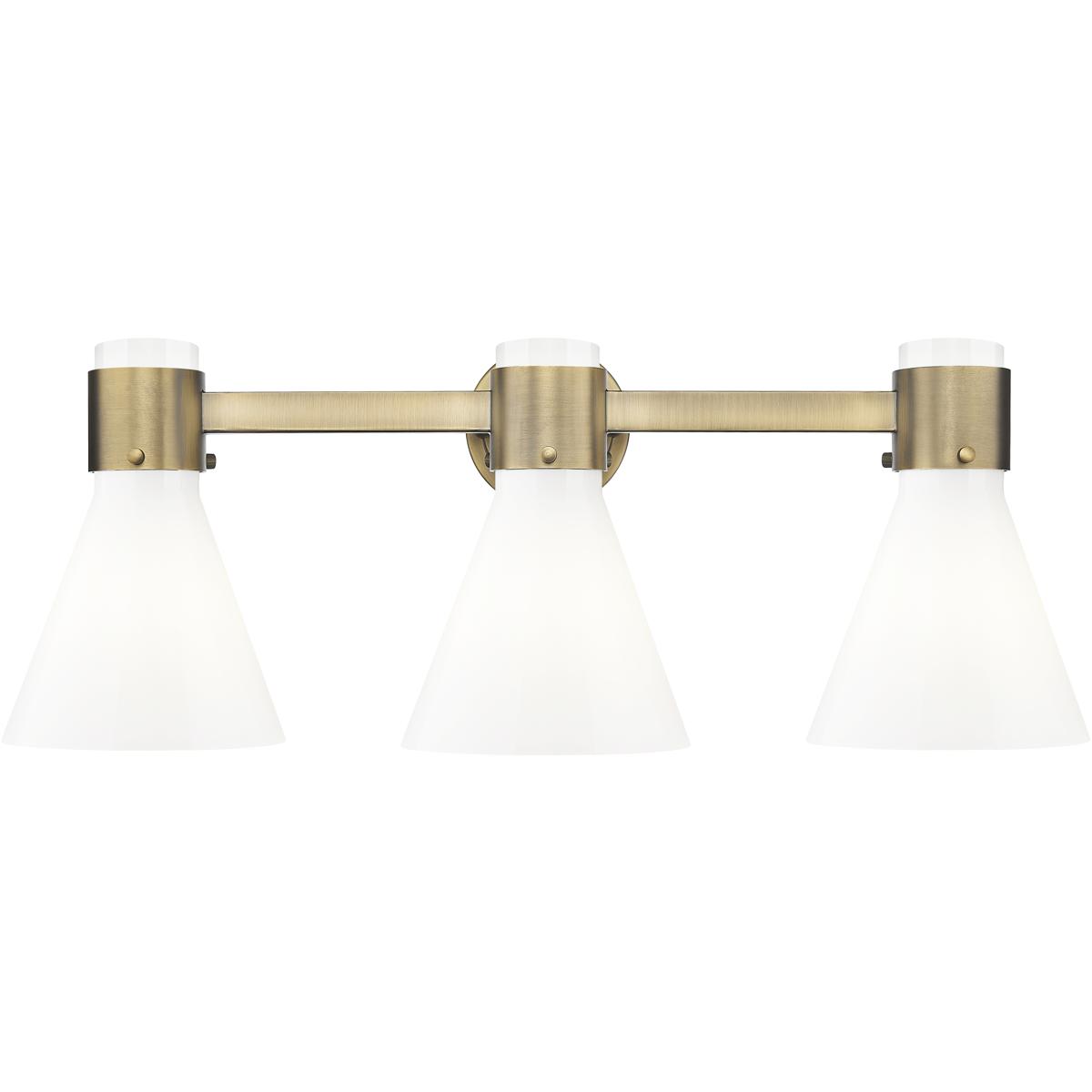 Innovations Lighting 464-3W-BB-G464C-7GW Lawton Cone 3 Light 24 inch Brushed Brass Bath Vanity Light Wall Light in Gloss White Glass