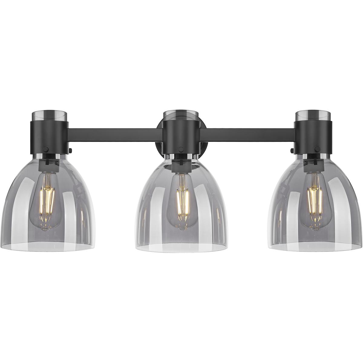 Innovations Lighting 464-3W-BK-G464D-7SM Lawton Bell 3 Light 24 inch Matte Black Bath Vanity Light Wall Light in Light Smoke Glass