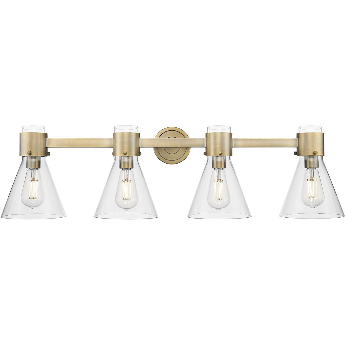 Innovations Lighting 464-4W-BB-G464C-7CL Lawton Cone 4 Light 34 inch Brushed Brass Bath Vanity Light Wall Light in Clear Glass