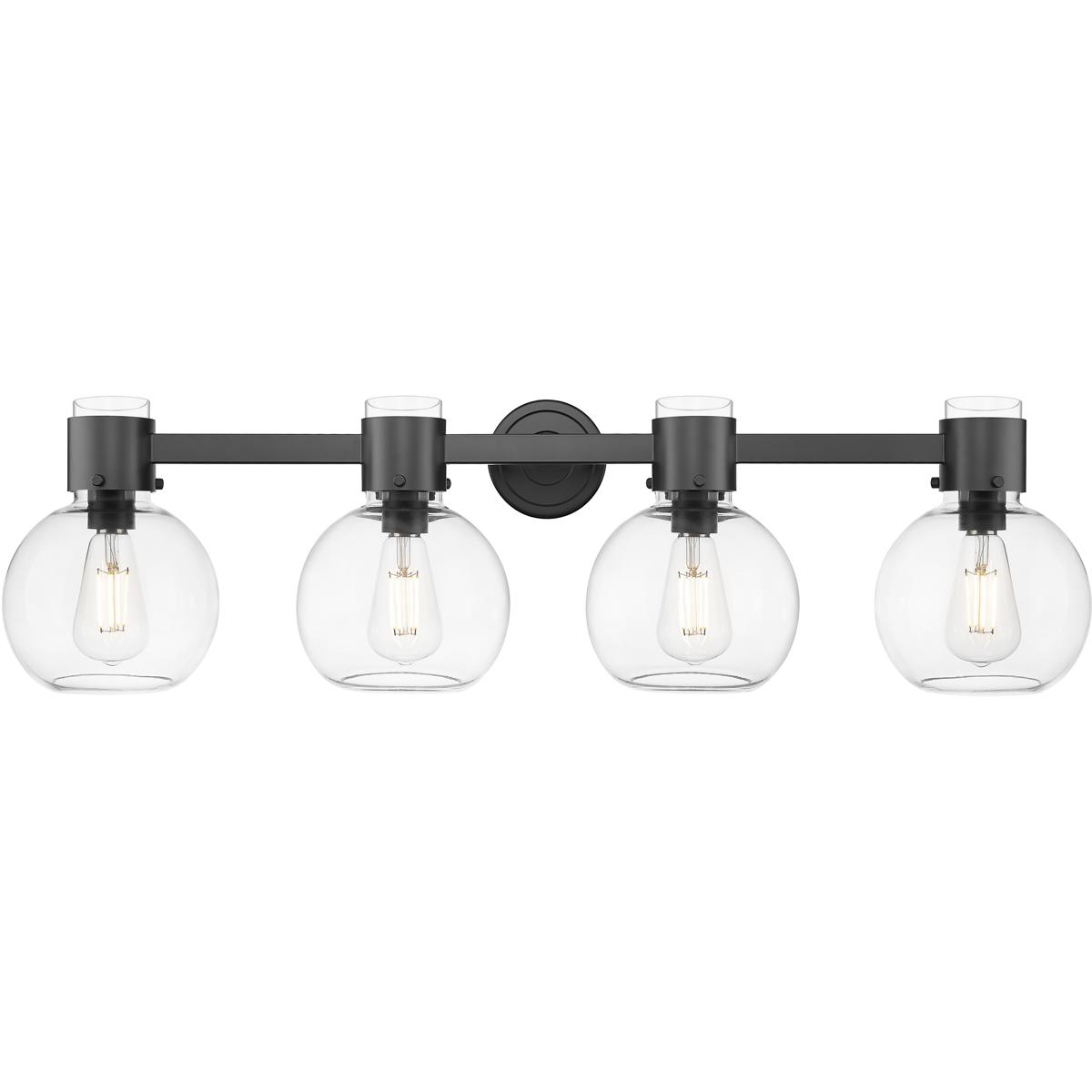 Innovations Lighting 464-4W-BK-G464B-7CL Lawton Sphere 4 Light 34 inch Matte Black Bath Vanity Light Wall Light in Clear Glass