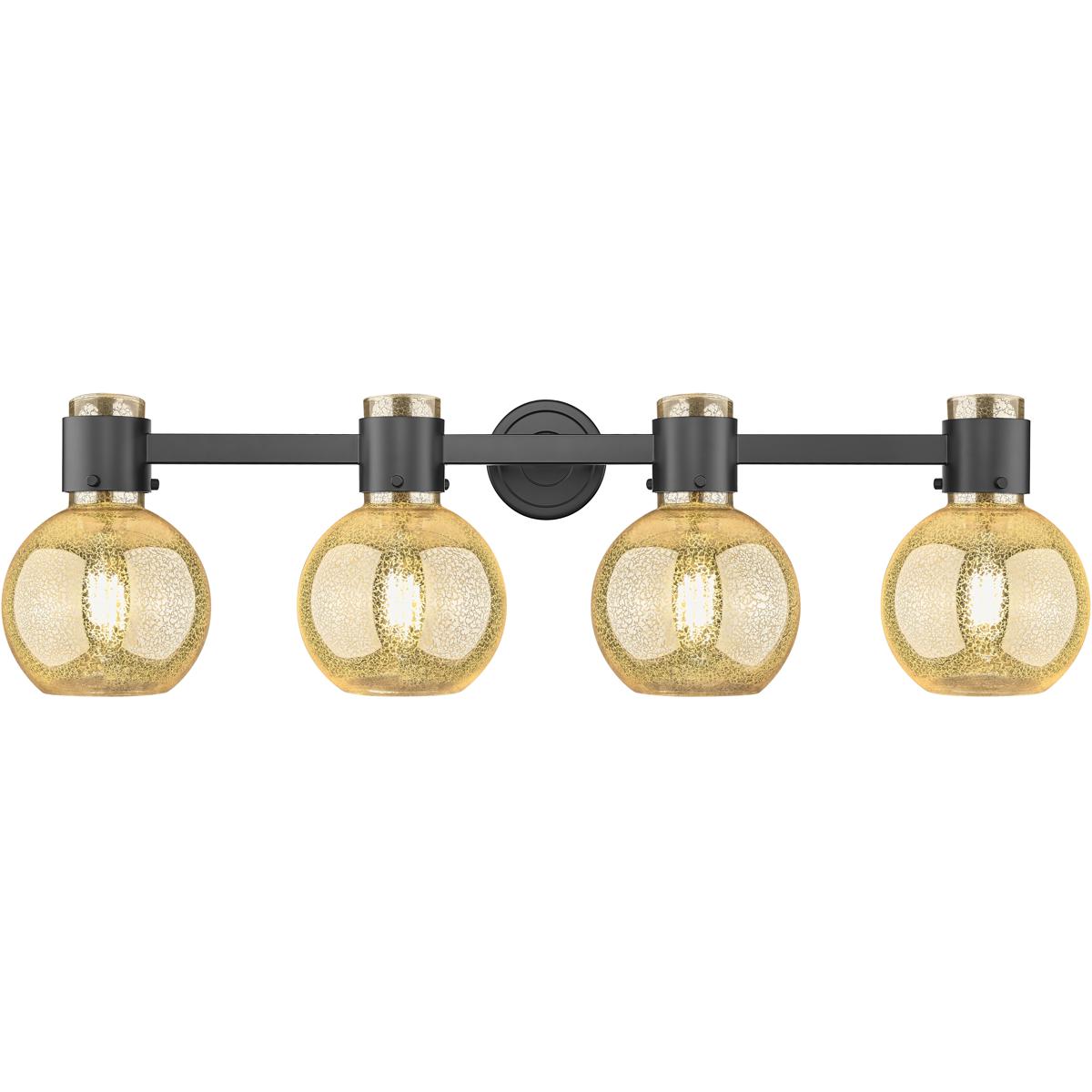 Innovations Lighting 464-4W-BK-G464B-7ME Lawton Sphere 4 Light 34 inch Matte Black Bath Vanity Light Wall Light in Mercury Glass