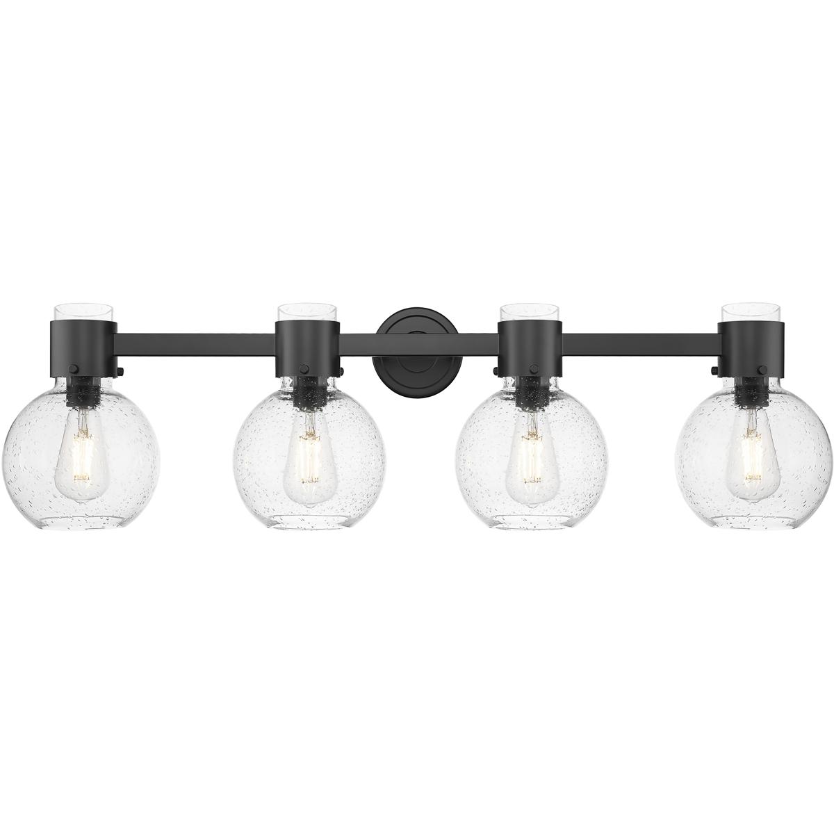 Innovations Lighting 464-4W-BK-G464B-7SDY Lawton Sphere 4 Light 34 inch Matte Black Bath Vanity Light Wall Light in Seedy Glass