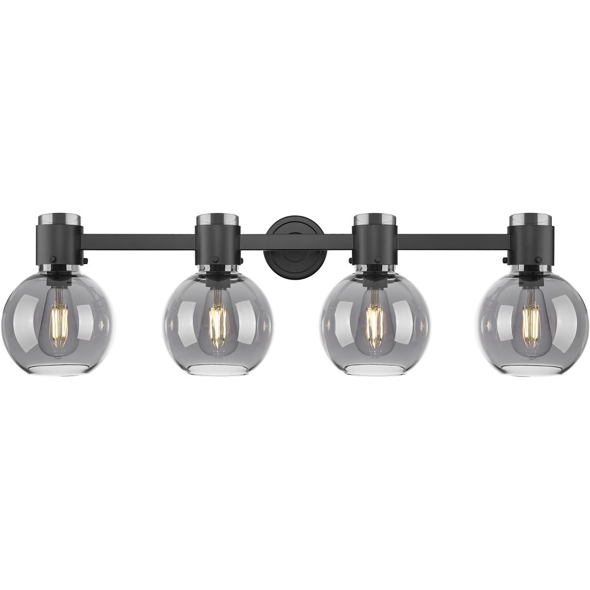 Innovations Lighting 464-4W-BK-G464B-7SM Lawton Sphere 4 Light 34 inch Matte Black Bath Vanity Light Wall Light in Light Smoke Glass