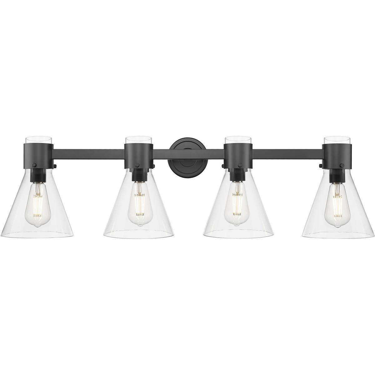 Innovations Lighting 464-4W-BK-G464C-7CL Lawton Cone 4 Light 34 inch Matte Black Bath Vanity Light Wall Light in Clear Glass