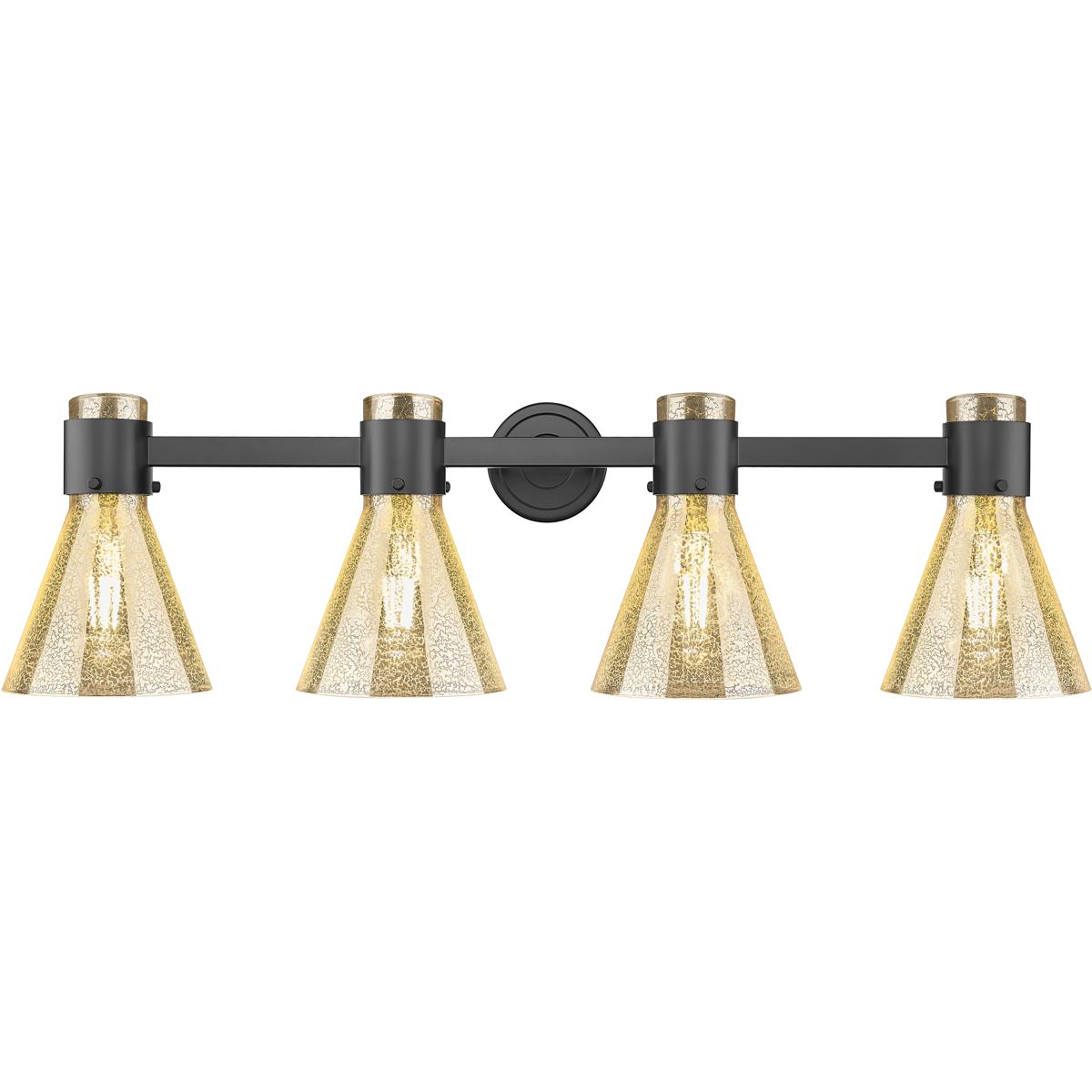 Innovations Lighting 464-4W-BK-G464C-7ME Lawton Cone 4 Light 34 inch Matte Black Bath Vanity Light Wall Light in Mercury Glass