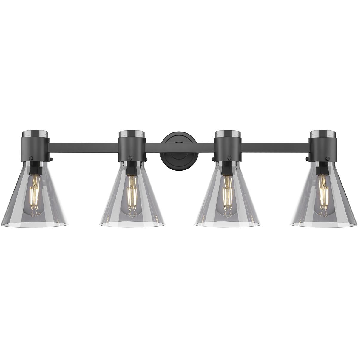 Innovations Lighting 464-4W-BK-G464C-7SM Lawton Cone 4 Light 34 inch Matte Black Bath Vanity Light Wall Light in Light Smoke Glass