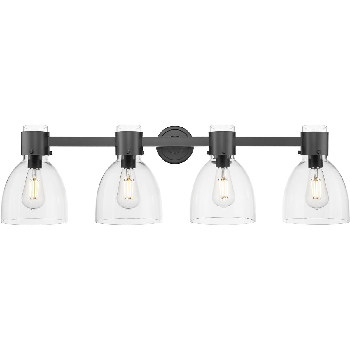 Innovations Lighting 464-4W-BK-G464D-7CL Lawton Bell 4 Light 34 inch Matte Black Bath Vanity Light Wall Light in Clear Glass