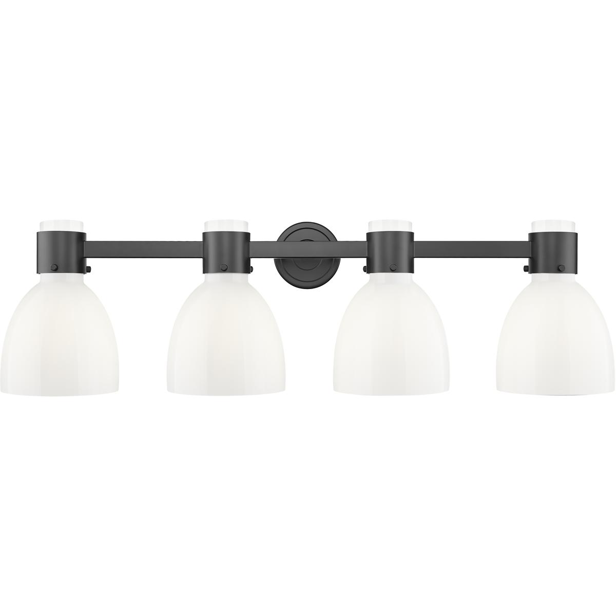 Innovations Lighting 464-4W-BK-G464D-7GW Lawton Bell 4 Light 34 inch Matte Black Bath Vanity Light Wall Light in Gloss White Glass