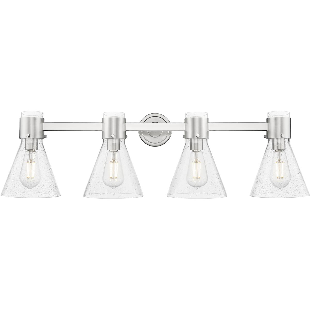 Innovations Lighting 464-4W-SN-G464C-7SDY Lawton Cone 4 Light 34 inch Satin Nickel Bath Vanity Light Wall Light in Seedy Glass