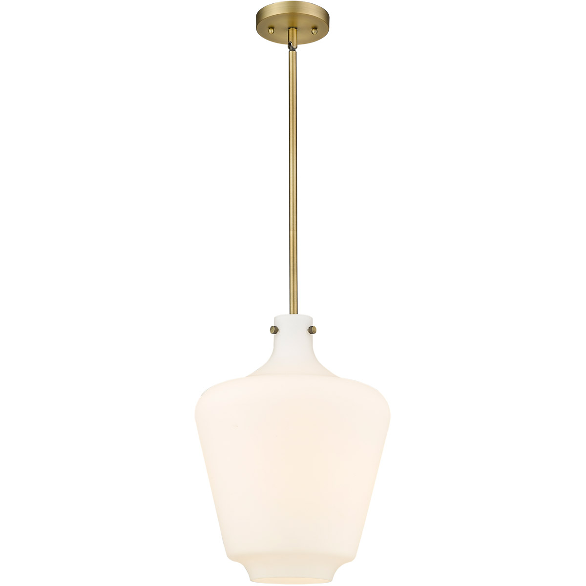 Innovations Lighting 493-1S-BB-G501-12-LED Lowell LED 12 inch Brushed Brass Mini Pendant Ceiling Light in Matte White Glass