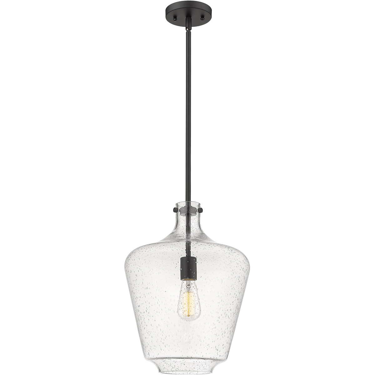 Innovations Lighting 493-1S-BK-G504-12 Lowell 1 Light 12 inch Matte Black Mini Pendant Ceiling Light in Seedy Glass