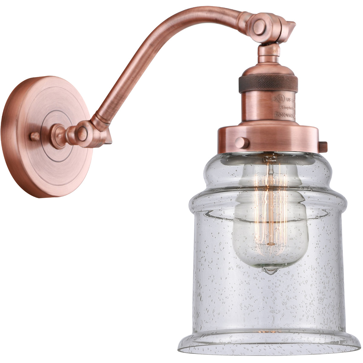 Innovations Lighting 515-1W-AC-G184 Franklin Restoration Canton 1 Light 7 inch Antique Copper Sconce Wall Light in Seedy Glass, Franklin Restoration