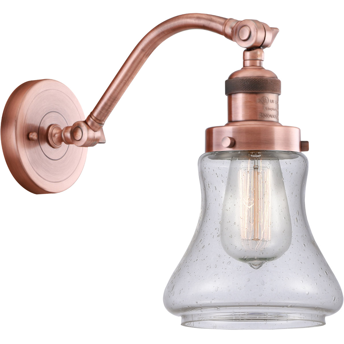 Innovations Lighting 515-1W-AC-G194-LED Franklin Restoration Bellmont LED 7 inch Antique Copper Sconce Wall Light in Seedy Glass, Franklin Restoration